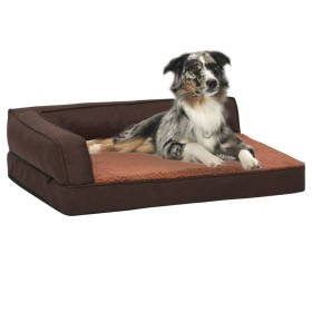 Colchón de cama de perro ergonómico aspecto lino marrón 60x42cm
