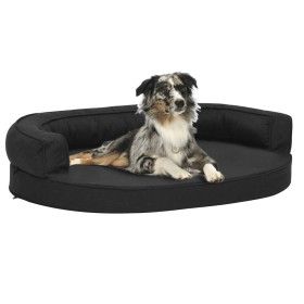 Colchón de cama de perro ergonómico aspecto lino negro 75x53cm