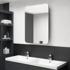 Armario de baño con espejo LED gris brillante 60x11x80 cm