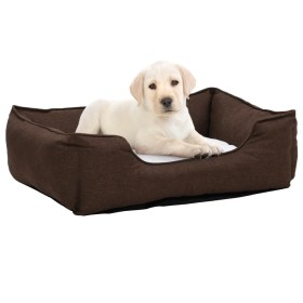 Cama de perro felpa apariencia lino marrón y blanca