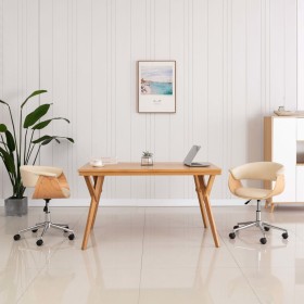 Silla de comedor giratoria madera curvada cuero sintético crema