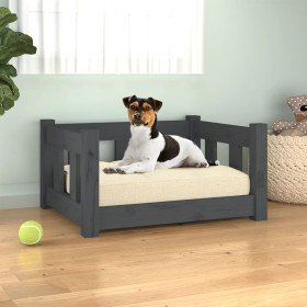 Cama para perros madera maciza de pino gris 55,5x45,5x28 cm