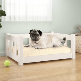 Cama para perros madera maciza de pino blanco 65,5x50,5x28 cm