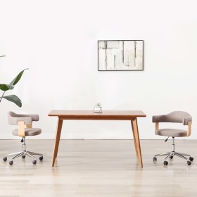 Silla de comedor giratoria de madera curvada y tela gris taupe