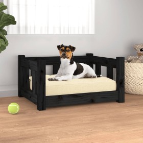 Cama para perros madera maciza de pino negro 55,5x45,5x28 cm