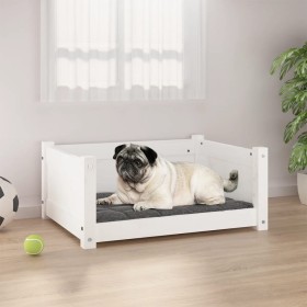 Cama para perros madera maciza de pino blanco 65,5x50,5x28 cm