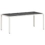 Mesa de jardín superficie de vidrio ratán PE blanco 190x90x75cm