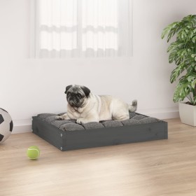 Cama para perros madera maciza de pino gris 61,5x49x9 cm