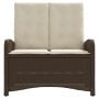 Sillón reclinable de jardín con cojines ratán sintético marrón