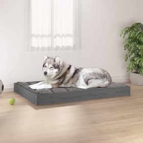 Cama para perros madera maciza de pino gris 101,5x74x9 cm