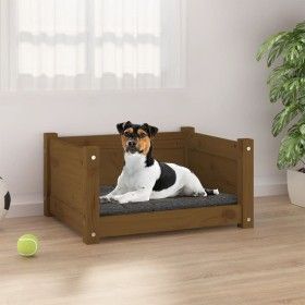 Cama para perros madera maciza pino marrón miel 55,5x45,5x28 cm