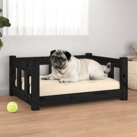 Cama para perros madera maciza de pino negro 65,5x50,5x28 cm