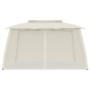 Cenador de doble techo paredes de malla acero crema 3,93x2,93 m