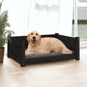 Cama para perros madera maciza de pino negro 75,5x55,5x28 cm