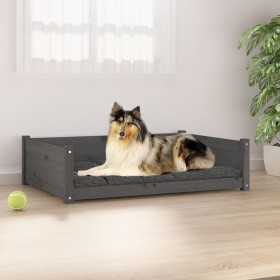 Cama para perros madera maciza de pino gris 95,5x65,5x28 cm