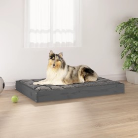 Cama para perros madera maciza de pino gris 91,5x64x9 cm