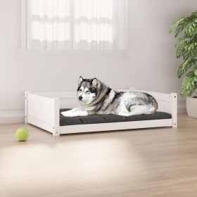 Cama para perros madera maciza de pino blanco 105,5x75,5x28 cm