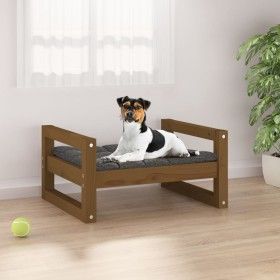 Cama para perros madera maciza pino marrón miel 55,5x45,5x28 cm