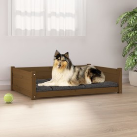 Cama para perros madera maciza pino marrón miel 95,5x65,5x28 cm