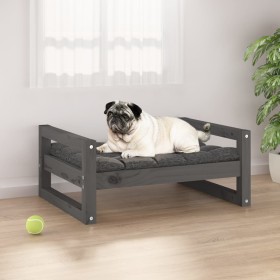Cama para perros madera maciza de pino gris 65,5x50,5x28 cm