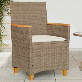 Sillas de jardín con cojín 2 uds ratán PE beige y madera acacia