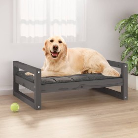 Cama para perros madera maciza de pino gris 75,5x55,5x28 cm
