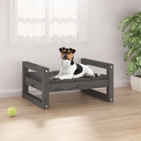 Cama para perros madera maciza de pino gris 55,5x45,5x28 cm