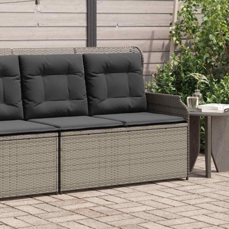Sillón reclinable de jardín con cojines ratán sintético gris