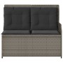 Sillón reclinable de jardín con cojines ratán sintético gris