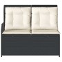 Sillón reclinable de jardín con cojines ratán sintético negro