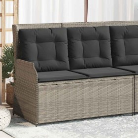 Sillón reclinable de jardín con cojines ratán sintético gris