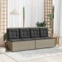Sillón reclinable de jardín con cojines ratán sintético gris