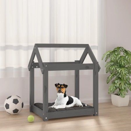 Hundebett aus massivem, grauem Kiefernholz, 61 x 50 x 70 cm von vidaXL, Betten für Hunde - Ref: Foro24-822199, Preis: 40,79 €...