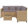 Sofá de jardín en forma de L con mesa y cojines ratán PE beige