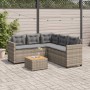 Sofá de jardín en forma de L con mesa y cojines ratán PE gris