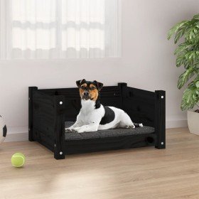 Cama para perros madera maciza de pino negro 55,5x45,5x28 cm