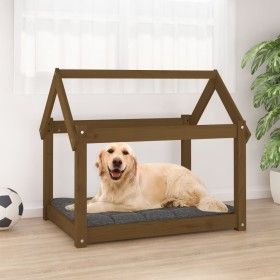 Cama para perros madera maciza pino marrón miel 81x60x70 cm