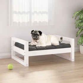 Cama para perros madera maciza de pino blanco 65,5x50,5x28 cm
