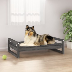 Cama para perros madera maciza de pino gris 95,5x65,5x28 cm