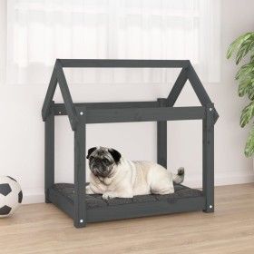 Cama para perros madera maciza de pino gris 71x55x70 cm