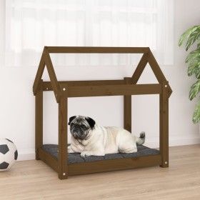 Cama para perros madera maciza pino marrón miel 71x55x70 cm