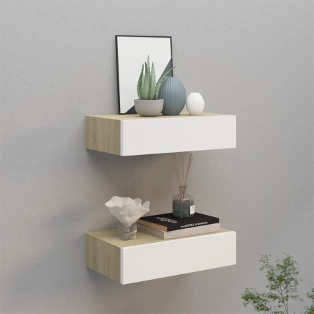 Wandregale mit Schublade 2 Stk. MDF Eiche/Weiß 40x23,5x10cm von vidaXL, Regale und Regale - Ref: Foro24-330250, Preis: 71,04 ...