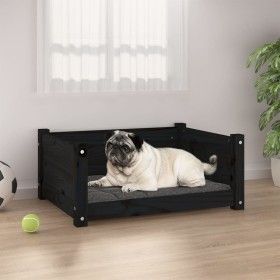 Cama para perros madera maciza de pino negro 65,5x50,5x28 cm