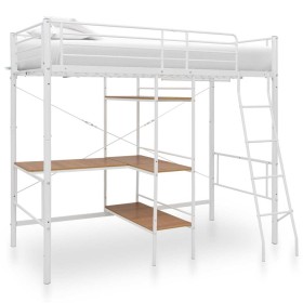 Cama litera con mesa sin colchón metal blanco 90x200 cm