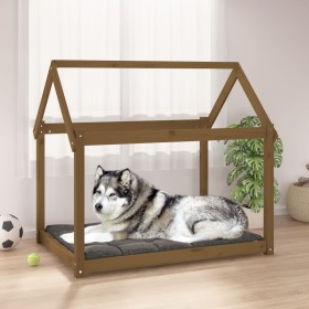 Cama para perros madera maciza pino marrón miel 111x80x100 cm