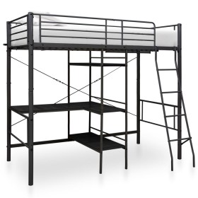 Estructura de litera con mesa de metal negro 90x200 cm