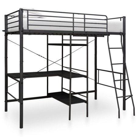 Estructura de litera con mesa de metal negro 90x200 cm