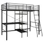 Estructura de litera con mesa de metal negro 90x200 cm