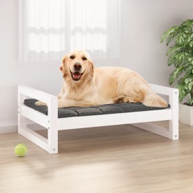 Cama para perros madera maciza de pino blanco 75,5x55,5x28 cm