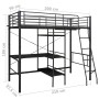 Estructura de litera con mesa de metal negro 90x200 cm